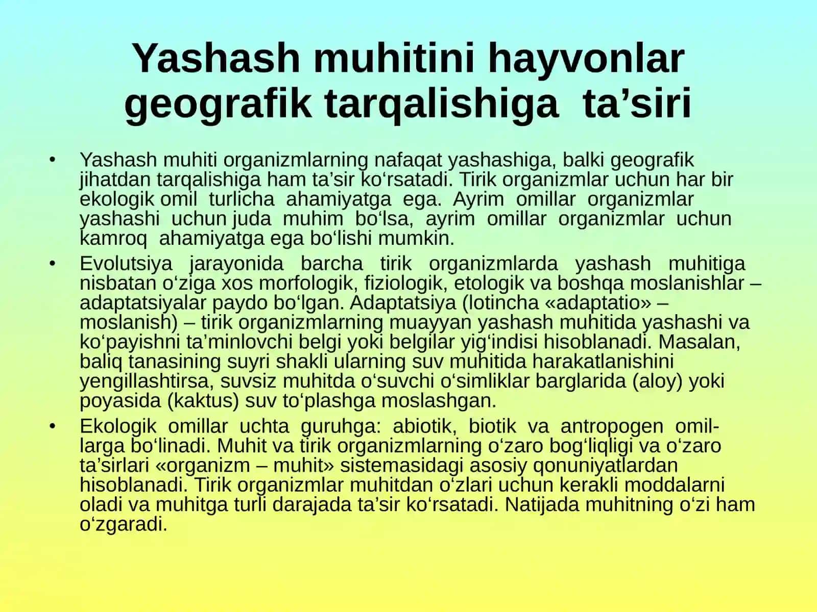 Harqanday tirik organizmning yashash muhitining umumiy qonuniyatlari 3