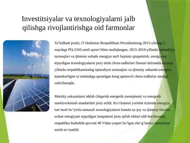 O`zbekistonda Quyosh energetikasi sohasida qabul qilingan asosiy hujjatlar 3