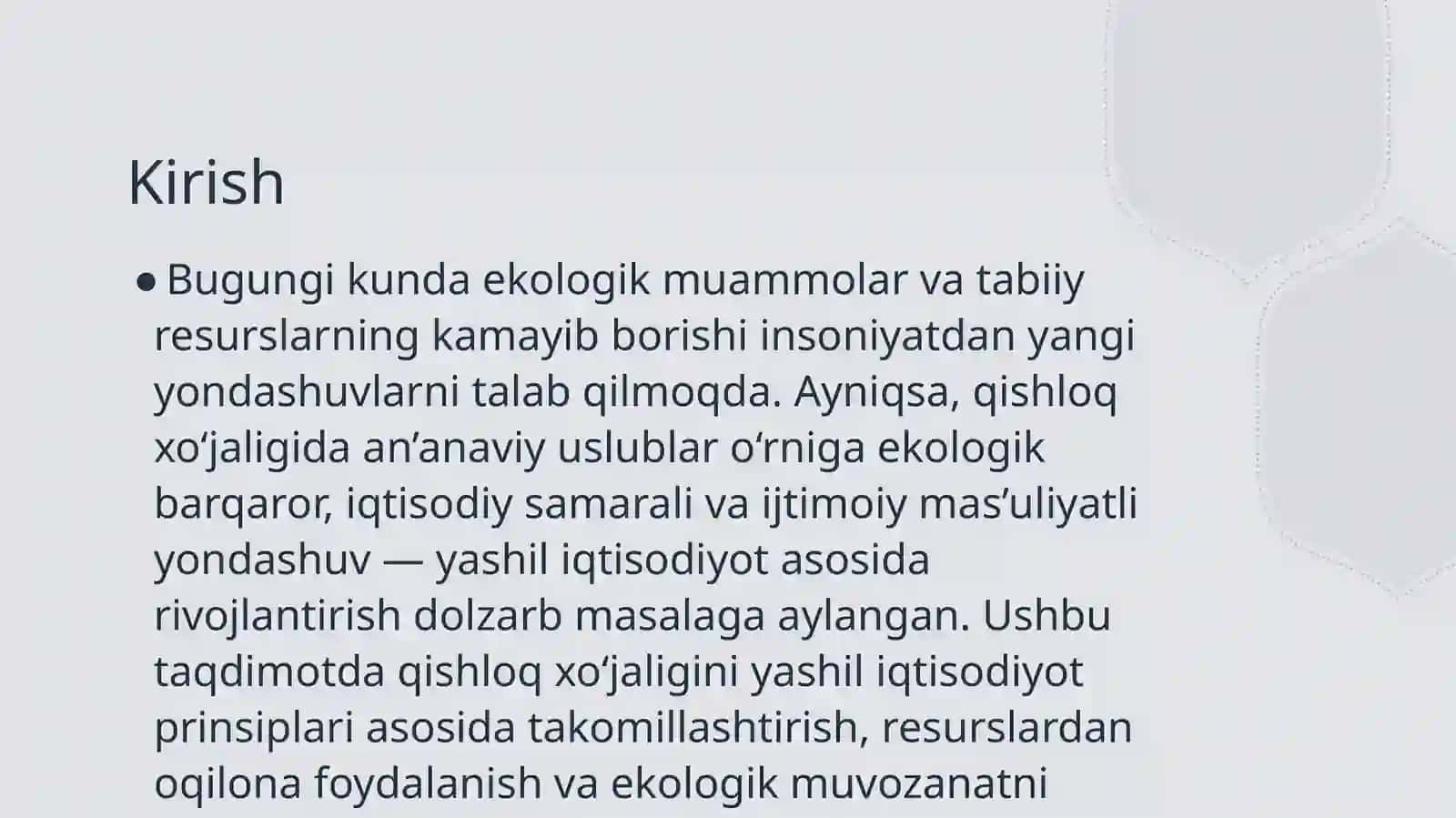 Qishloq xo’jaligini yashil iqtisodiyot asosida rivojlantirish 3