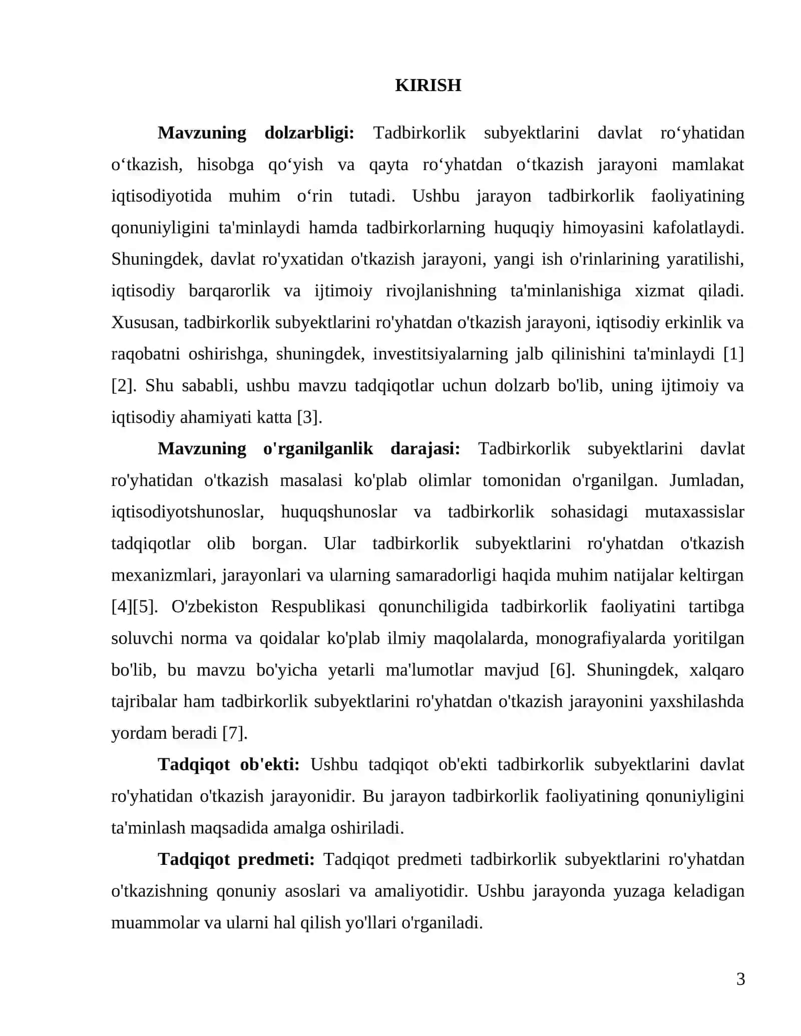 Tadbirkorlik subyektlarini davlat roʻyhatidan oʻtkazish hisobga qoʻyish va qayta roʻyhatdan oʻtkazish 3