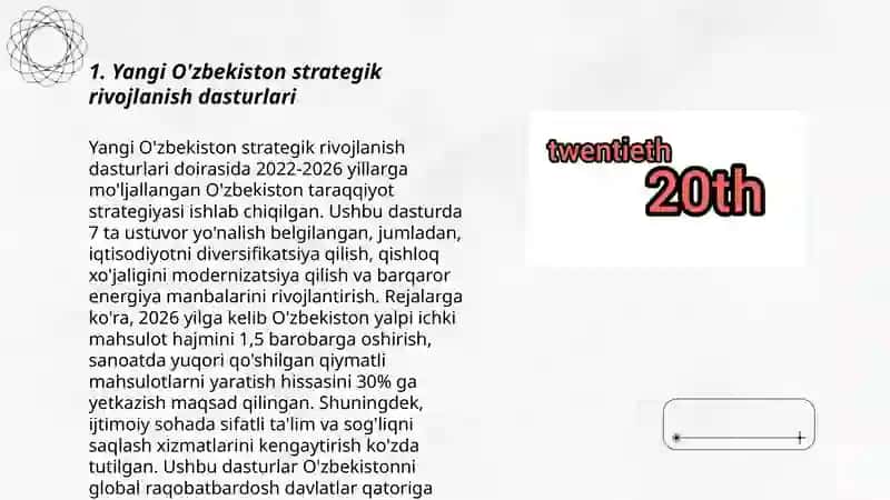Yangi O'zbekiston strategik rivojlanish dasturlari 3