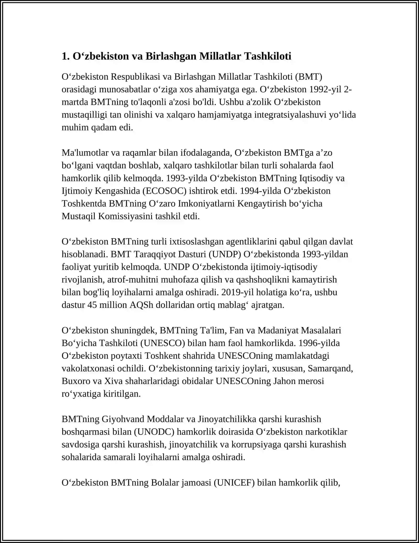 O‘zbekistonning xalqaro tashkilotlar bilan hamkorligi 3