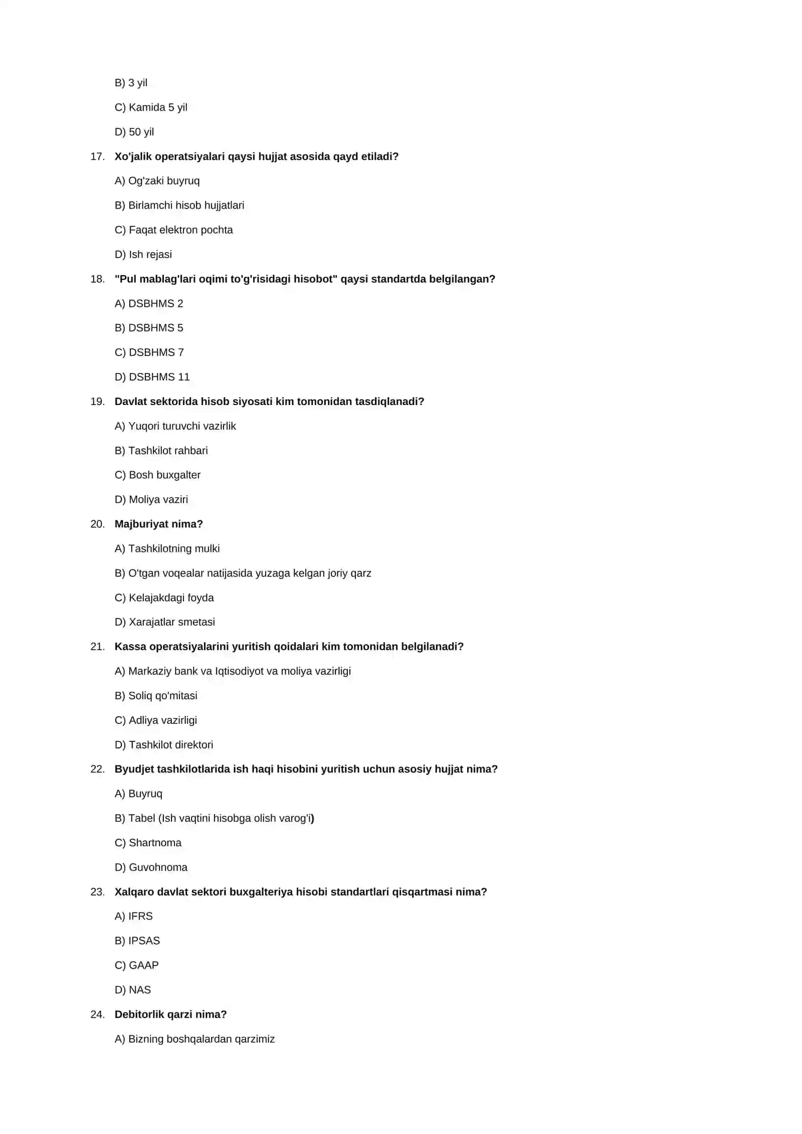 Davlat sektori buxgalteriya hisobi bo'yicha testlar 3
