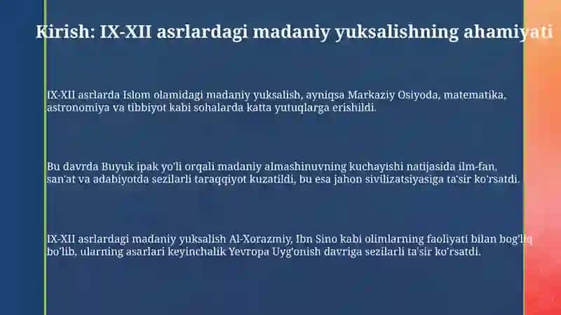 IX-XII asrlarda mamlakatimiz hududida roʻy bergan madaniy uygʻonish 3