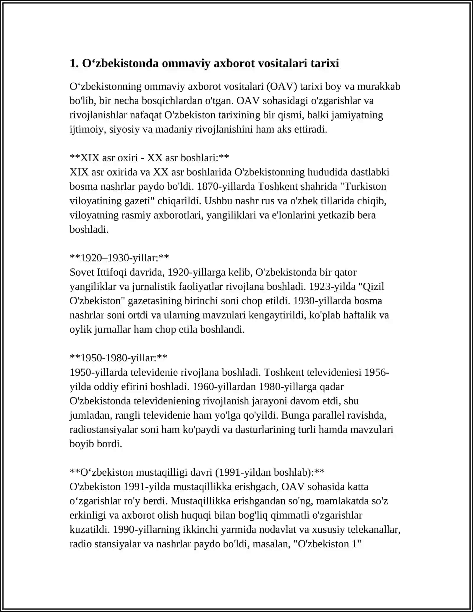 O‘ZBEKISTON RESPUBLIKASI OMMAVIY AXBOROT VOSITALARI FAOLIYATI 3