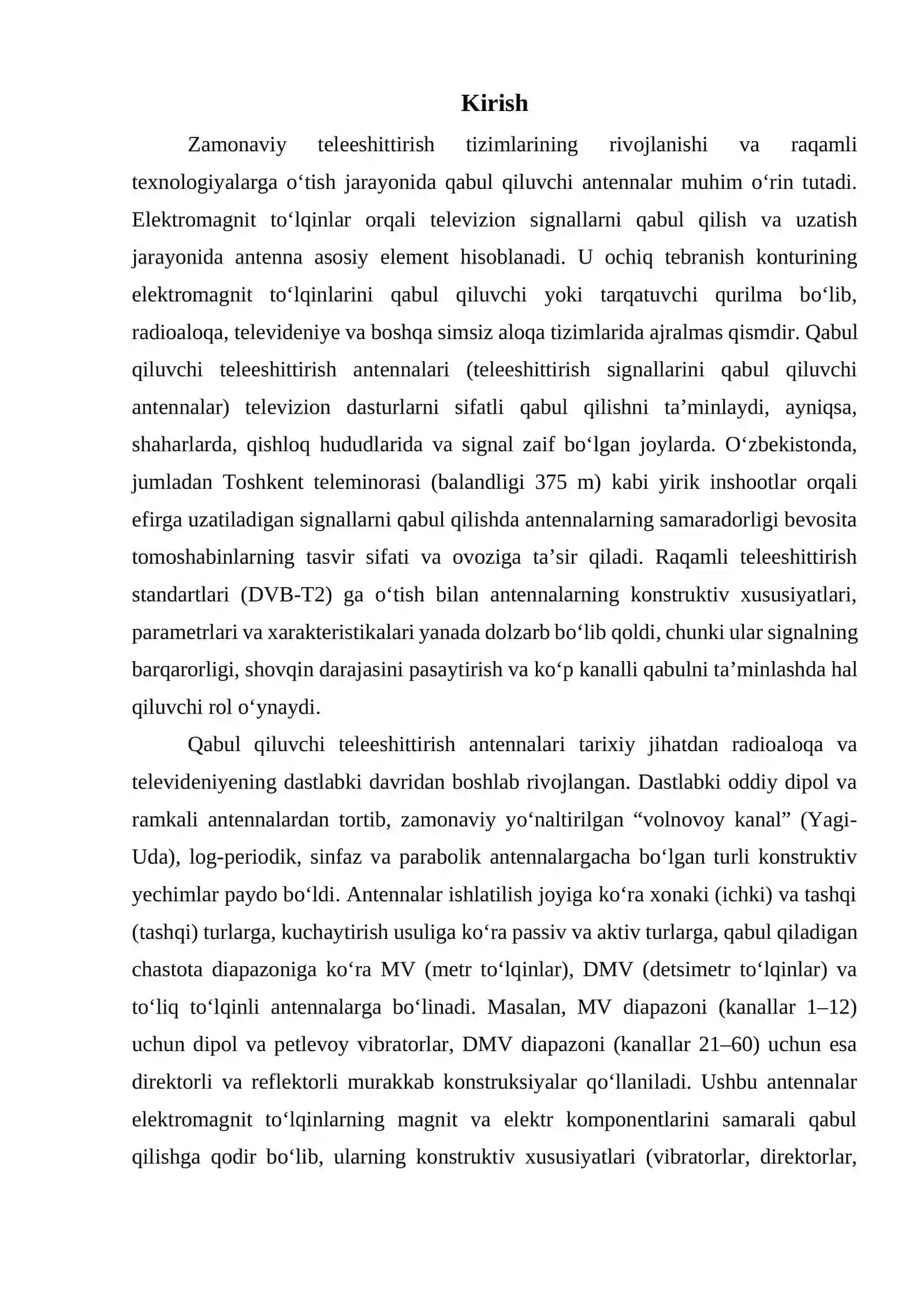 Qabul qiluvchi teleeshittirish antennalarining konstruktiv xususiyatlari, parametrlari va xarakteristikalari 3