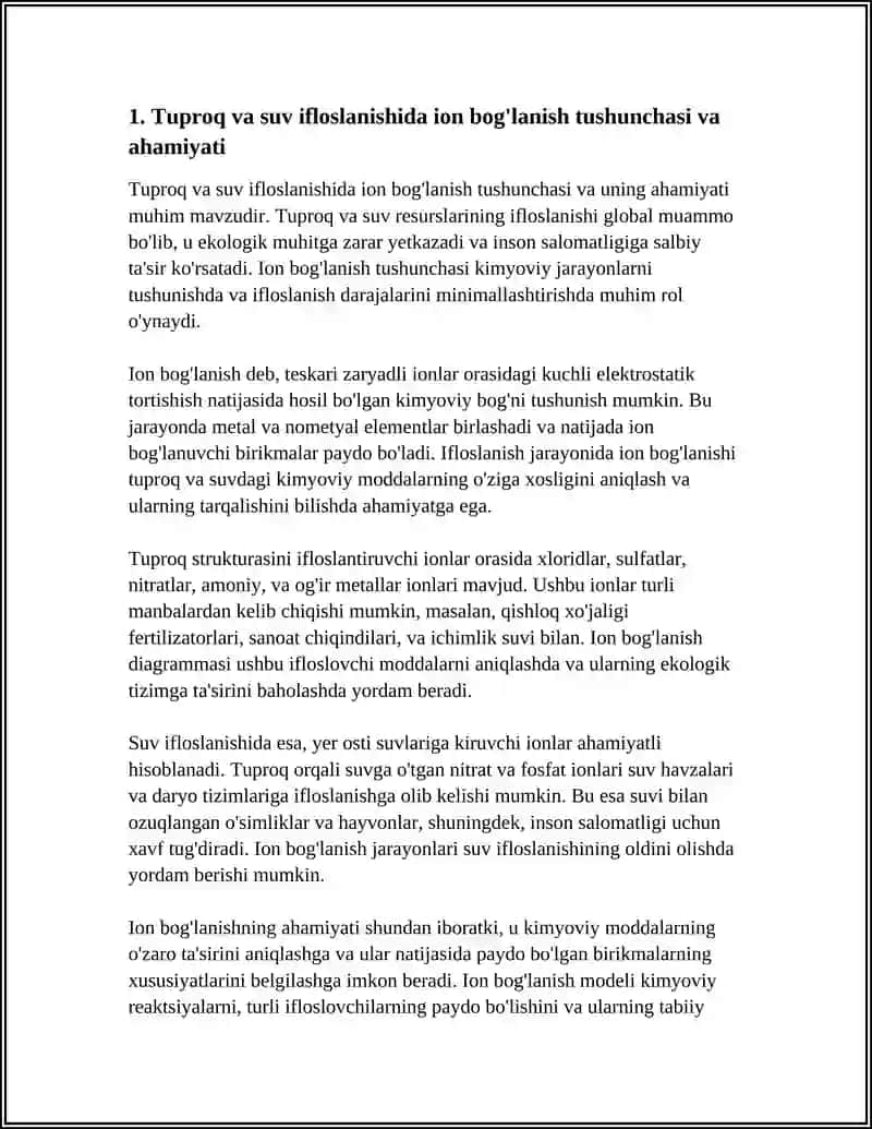 Mavzu: TUPROQ SUVNING IFLOSLANISHIDA ION BOĞLANISHDA BIRIKMALARNI ANIQLAB ULARDAN FOYDALANISH 3