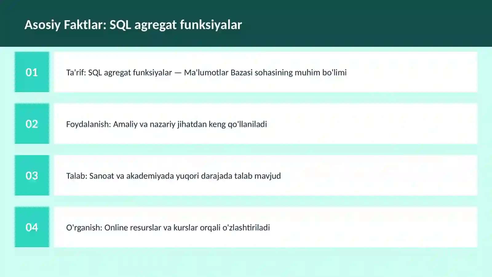 SQL agregat funksiyalar 3