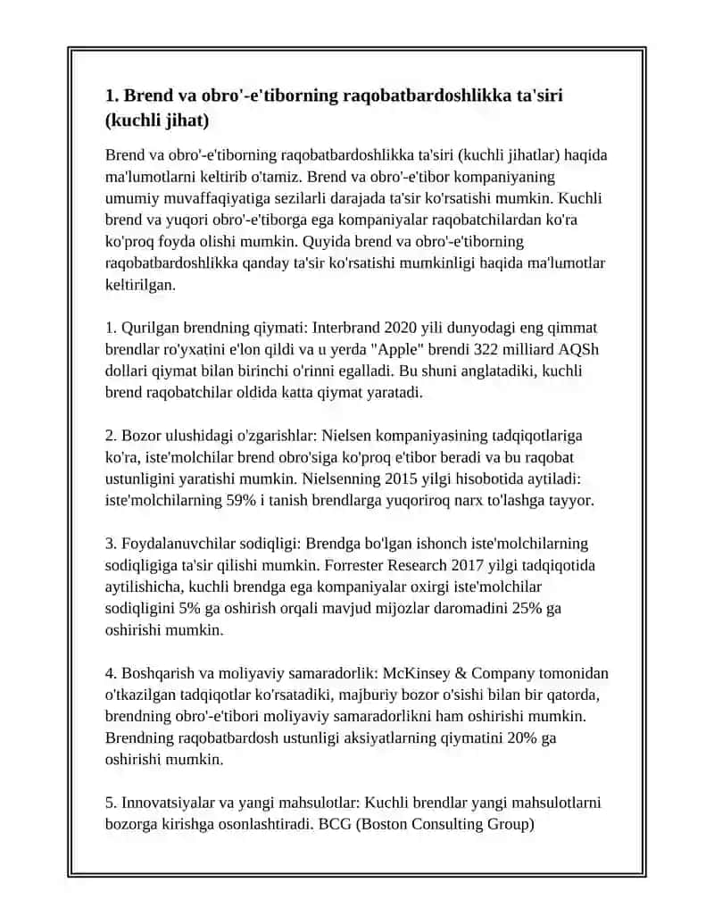 KORXONA RAQOBAT MAVQEINING ZAIF VA KUCHLI JIHATLARI TAHLILI 3