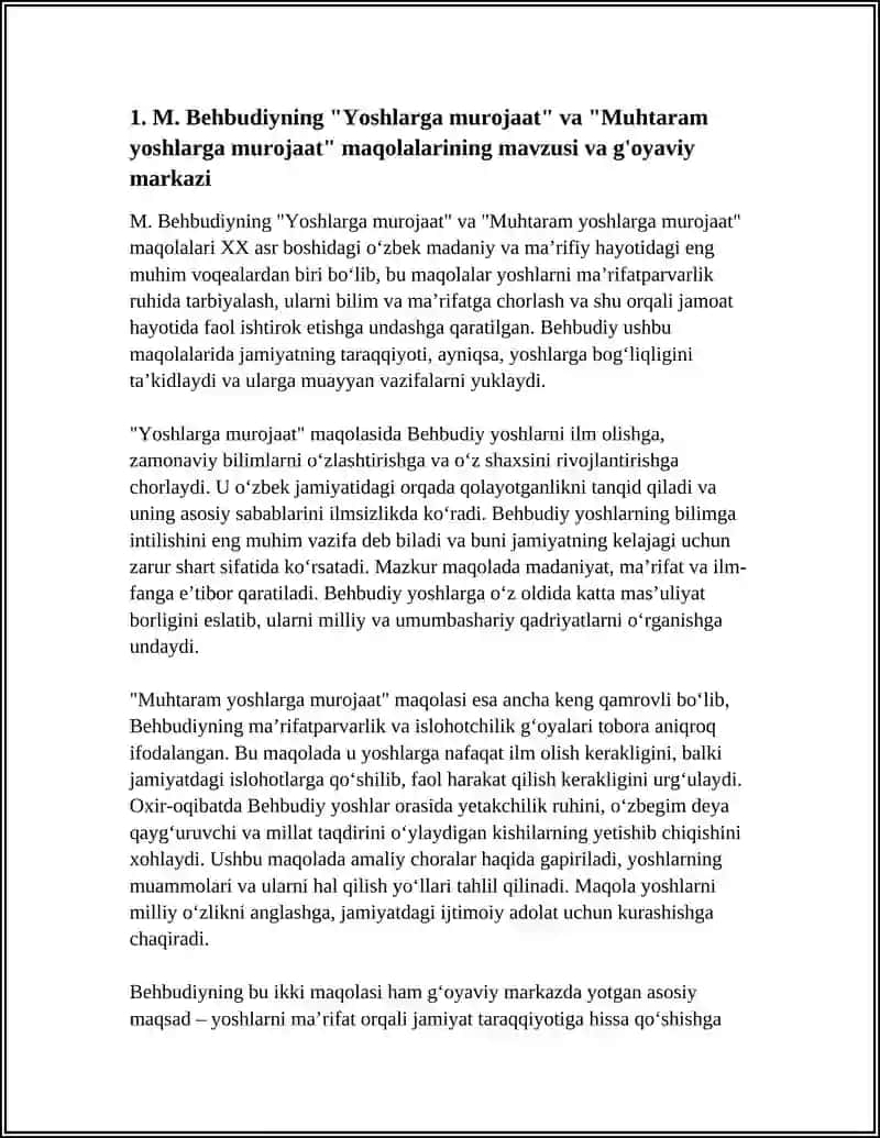 M.Behbudiyning "Yoshlarga murojaat" va "Muhtaram yoshlarga murojaat" maqolalari 3