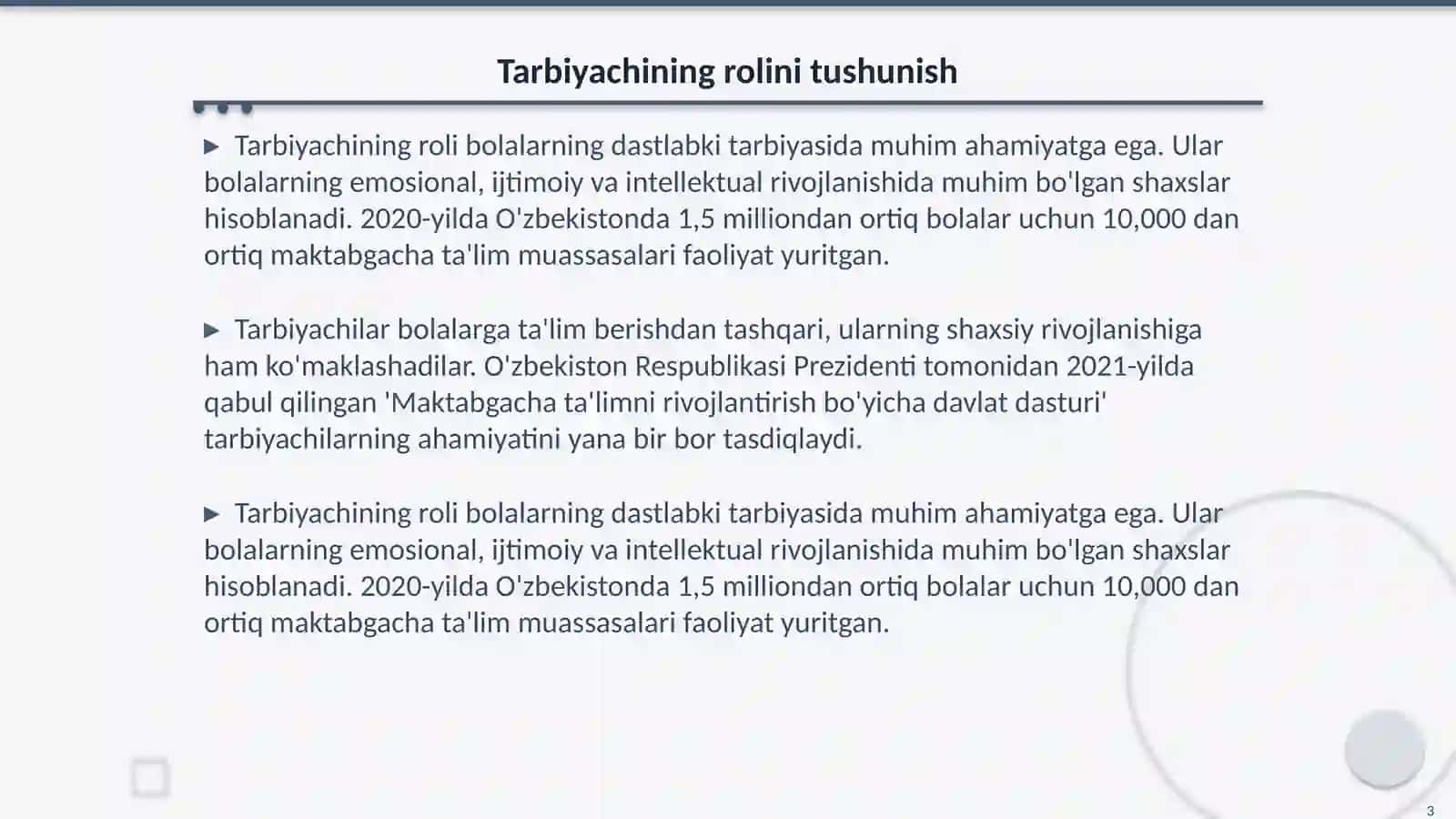 Tarbiyachi va uning jamiyatda tutgan oʻrni. Xorijdagi MTT tarbiyachilari faoliyati 3