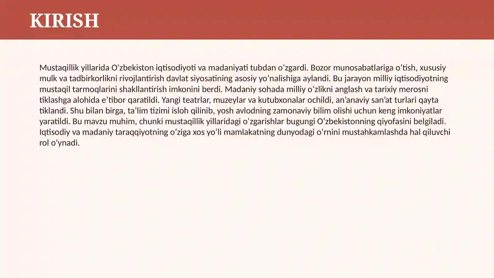 MUSTAQILLIK YILLARIDA O’ZBEKISTONDA IQTISODIY VA MADANIY TARAQQIYOT 3