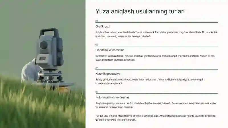 Yer tuzish va yer kadastrida qo'llaniladigan yuza aniqlash usullari 3