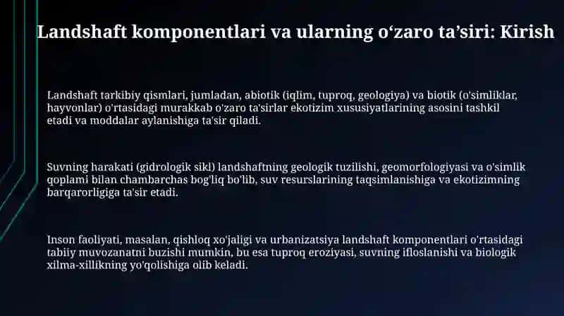 Landshaft komponentlari o'rtasidagi o'zaro tasirvaaloqadorlik 3