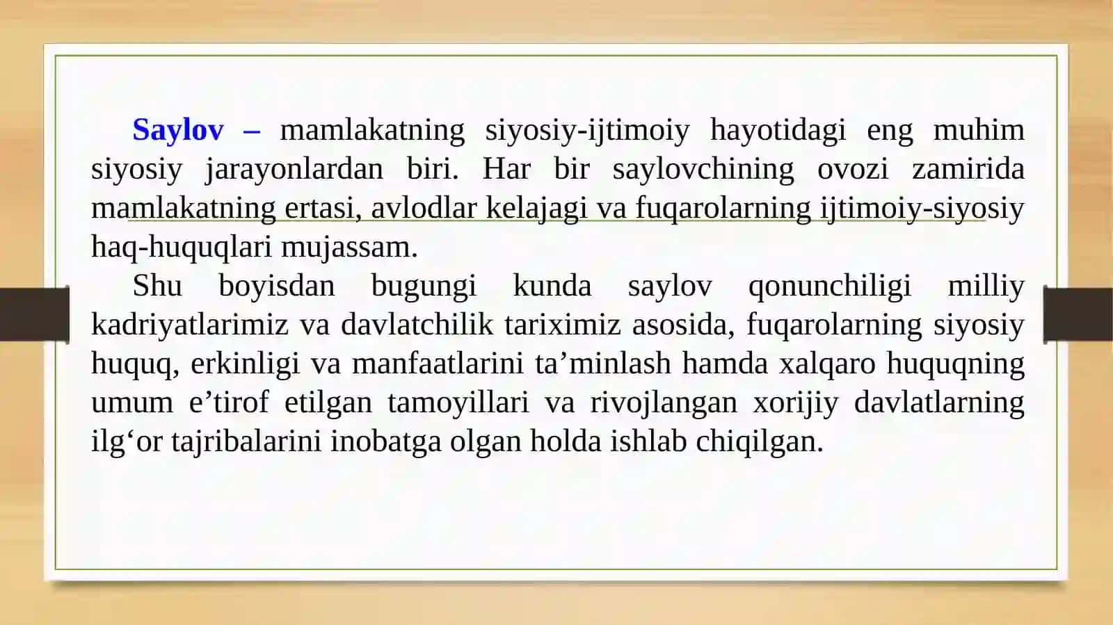 Saylov tushunchasi va uning yoshlar faoliyatidagi tutgan o`rni 3