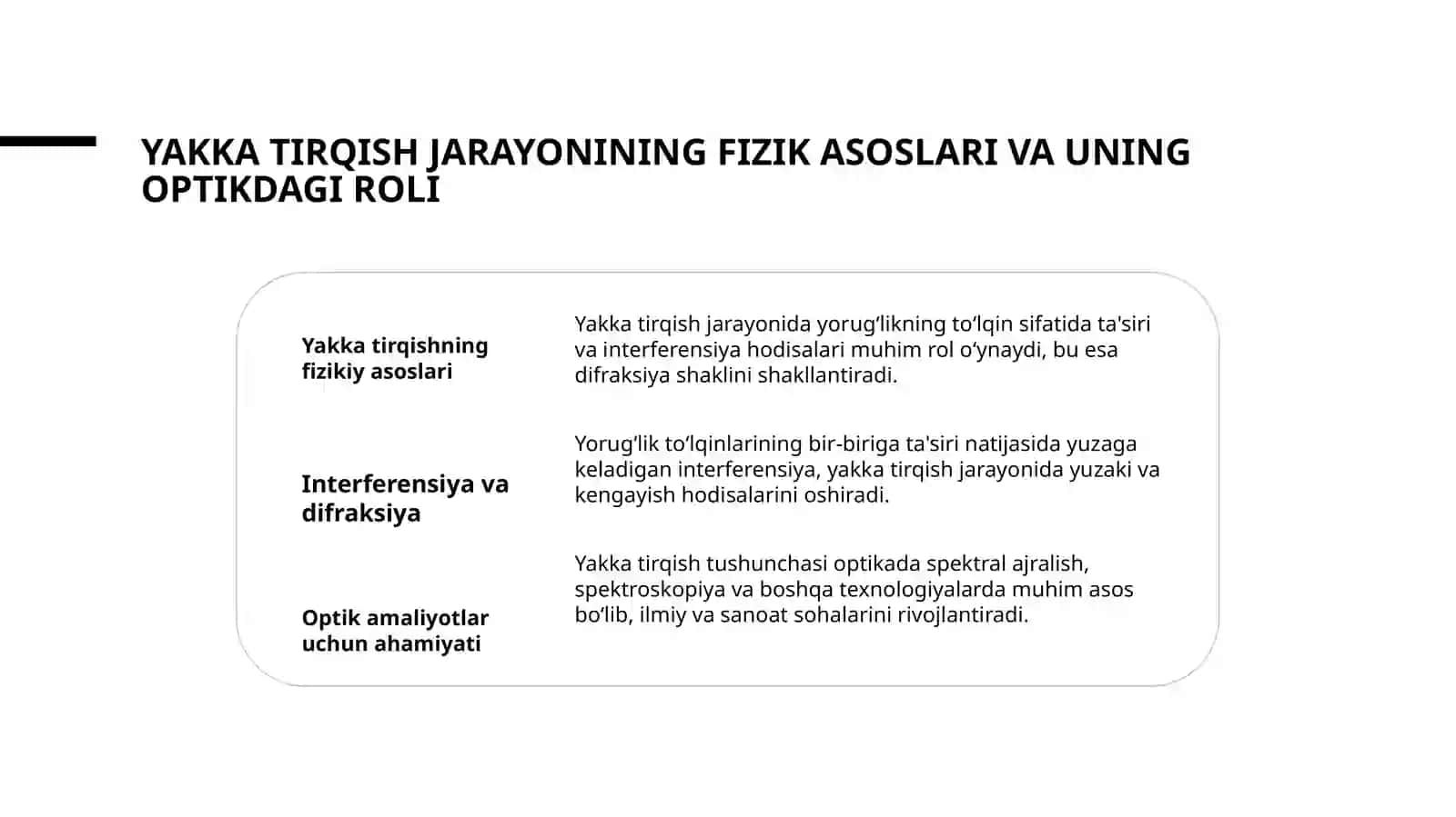 Yakka tirqish va chrondagi difraksiya Difraksion panjara Yoruglikning dispensiyasi 3