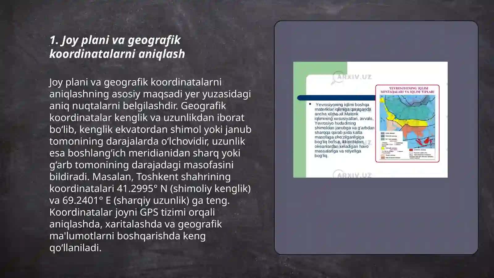 Joy plani va geografik koordinatalar 3