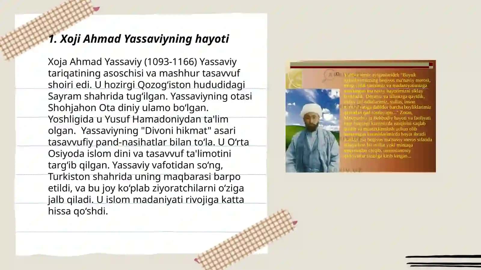 Xoji Ahmad Yassaviy hayoti va ijodini grafik organayzerlar yordamida oʻrganish 3
