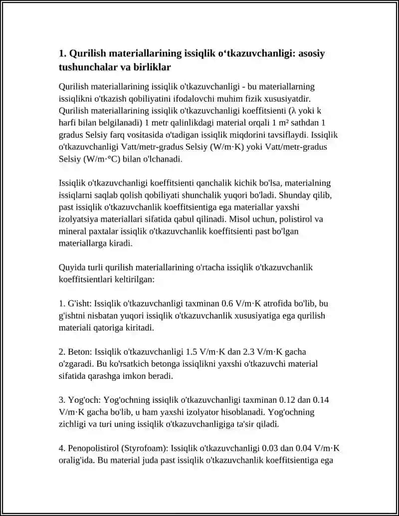 QURILISH MATERIALLARINIISSIQLIK O'TGAZUVCHANLIGINIO'RGANISH 3