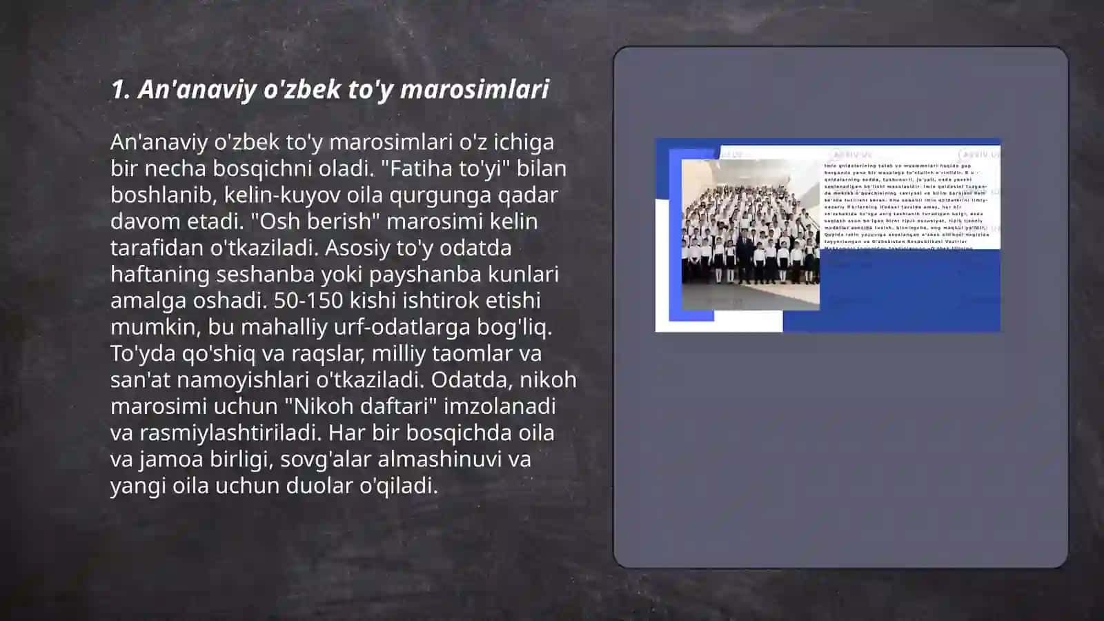 Oʻzbek xalqining tuylari, marosimlari, uy joylari bilan bogʻliq urf odatlar 3