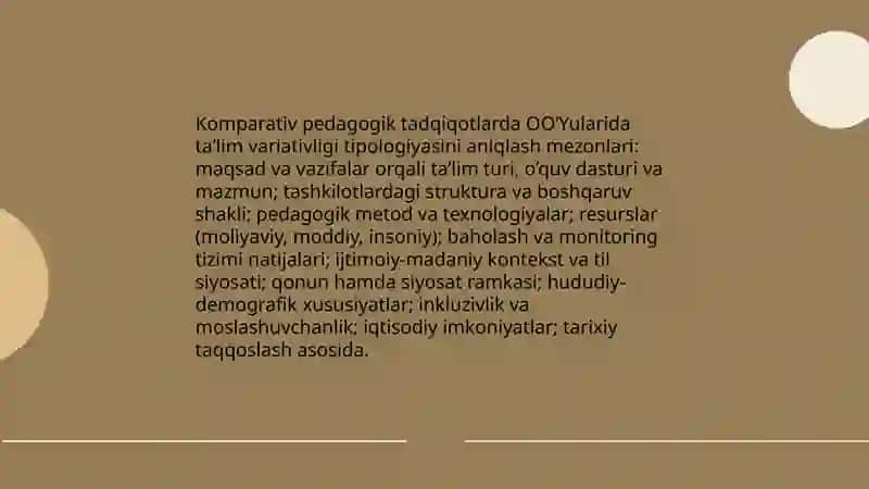 Qiyosiy pedogogikada tadqiqotlar tipologiyasi va OOʻYularida taʼlim variativligi 3