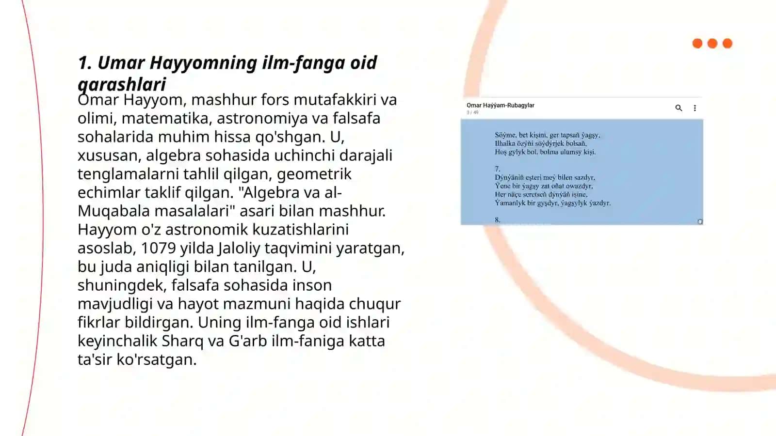 Umar Hayyomning talim tarbiyaga oid fikrlari 3