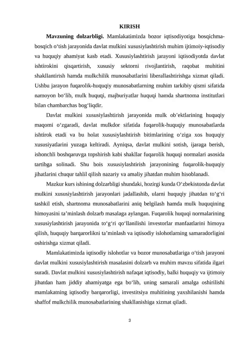DAVLAT MULKINI XUSUSIYLASHTIRISHNI FUQAROLIK-HUQUQIY XUSUSIYATLARI 3