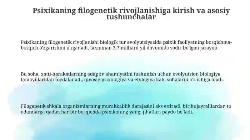 Psixikaning filogenetik rivojlanishiga kirish 3