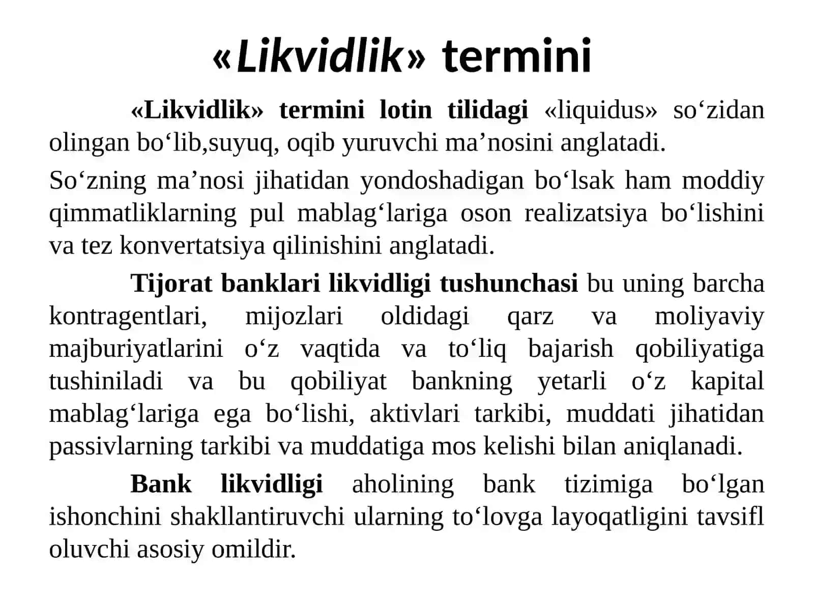 Likvidlikni boshqarish usullari 3