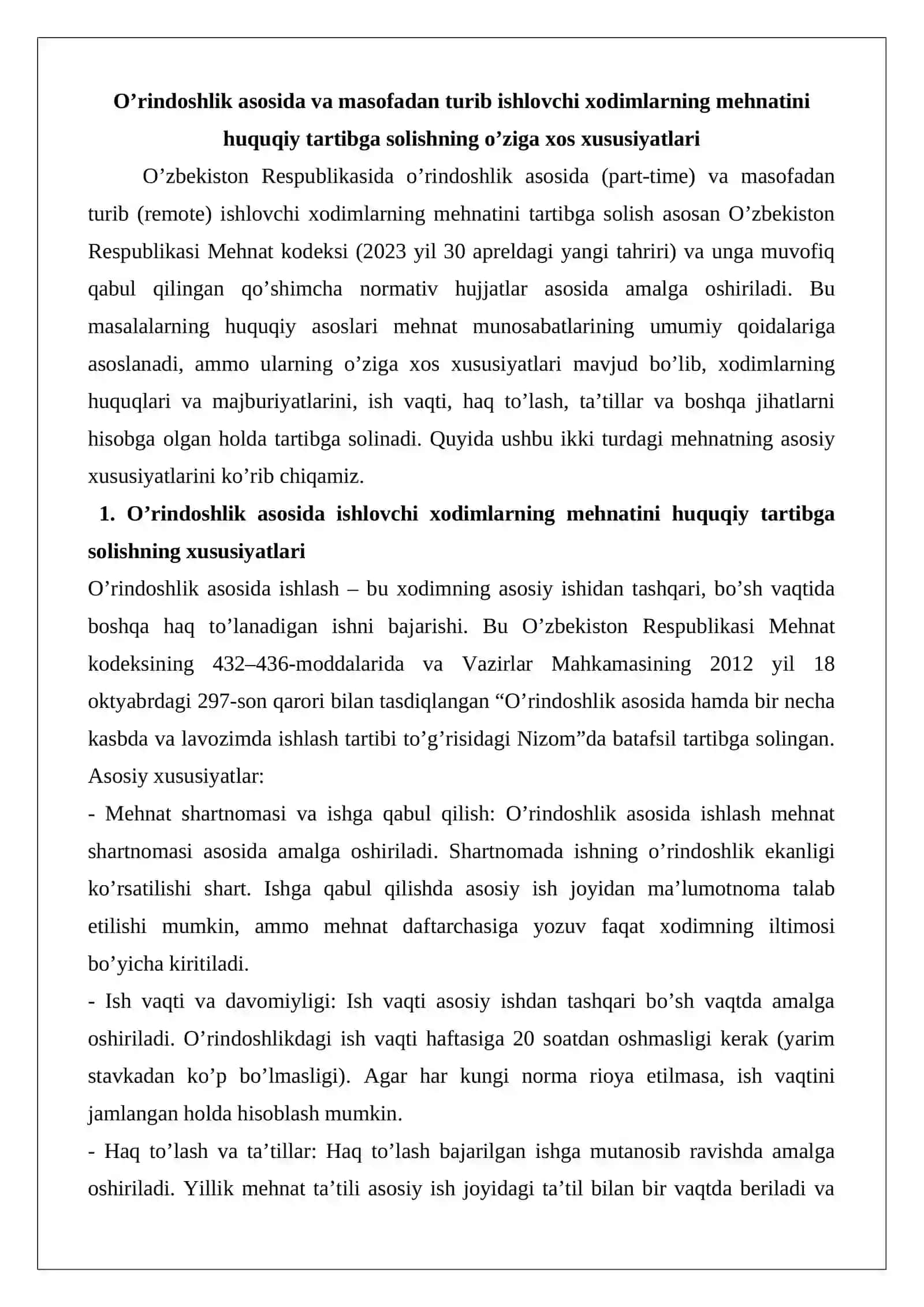 Masofadan turib ishlovchi xodimlarning huquq va majburiyatlari 3