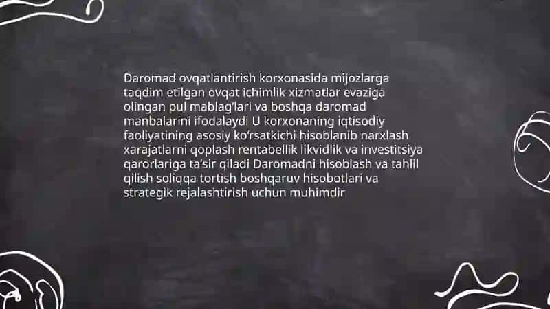 Daromad tushunchasi ovqatlantirish korxonalarida 3
