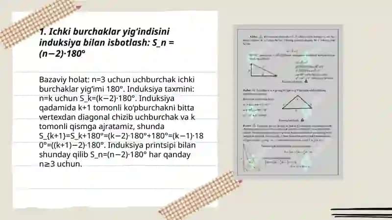 Geometrik isbotlashda matematik induksiyaning tatbiqlari 3
