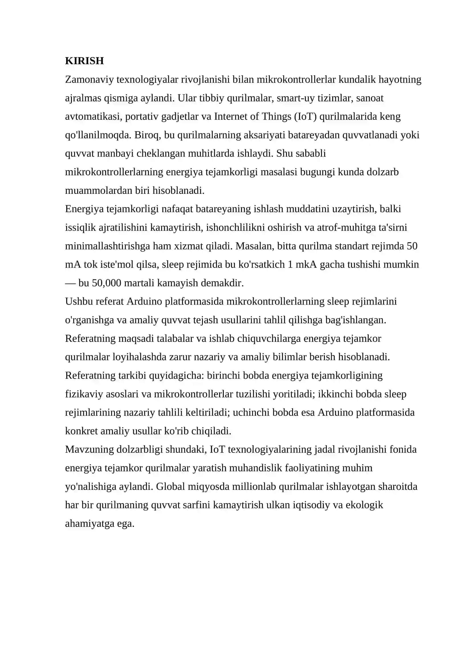 Mikrokontrollerlarda energiya tejamkorligi: 3