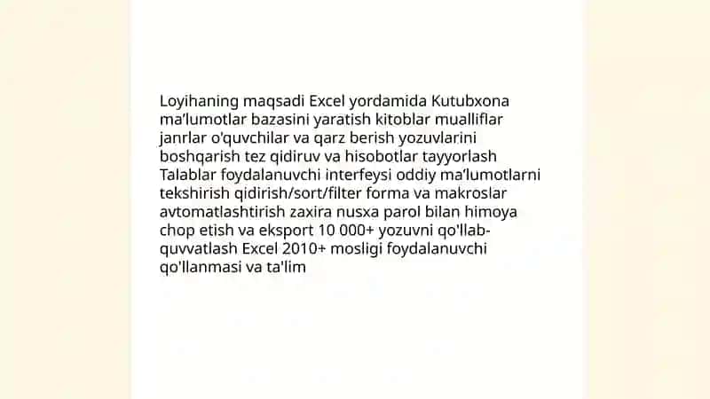 Excel elektron jadvali dasturi yordamida" Kutubxona"nomli malumotlar bazasi yaratish 3
