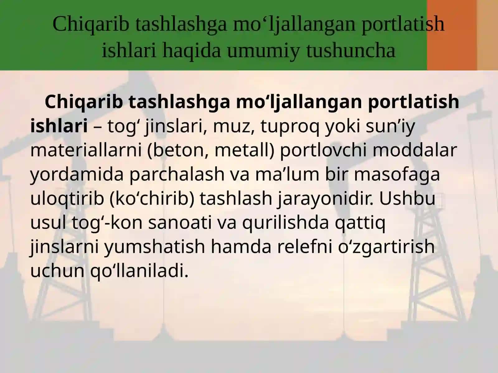 Chiqarib tashlashga muljallangan portlatish ishlari xakida asosiy ma`lumotlar 3
