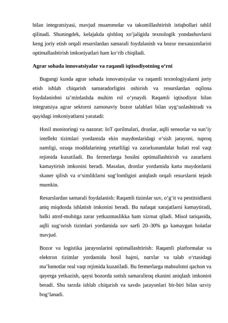INNOVATION RIVAJLANISH VA RAQAMLI IQTISODIYOTGA O‘TISHDA AGRAR MUNOSABATLARNI TAKOMILLASHTIRISH ISTIQBOLLARI 3