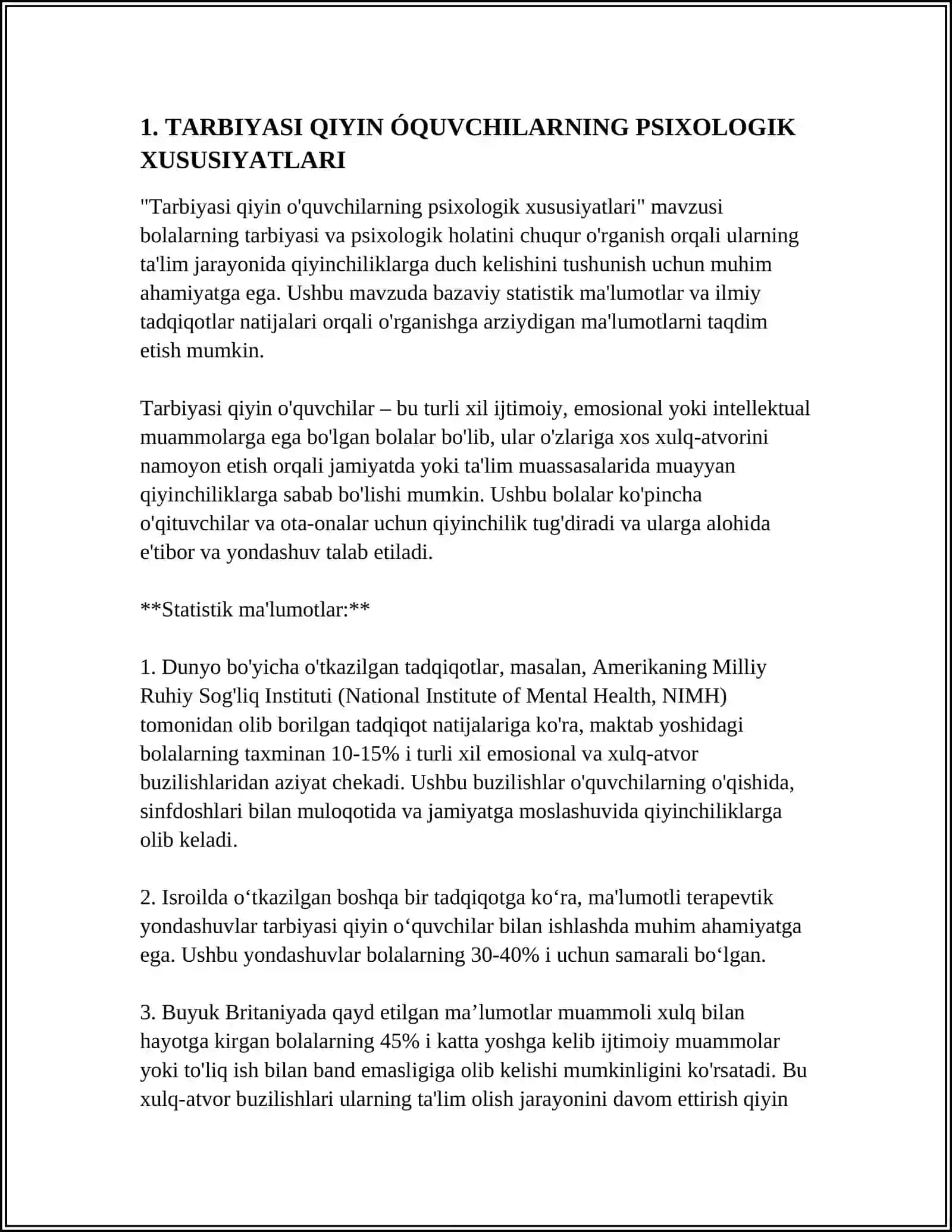 "TARBIYASI QIYIN" ÓQUVCHILAR BILAN ISHLASHNING PSIXOLOGIK ASOSLARI 3