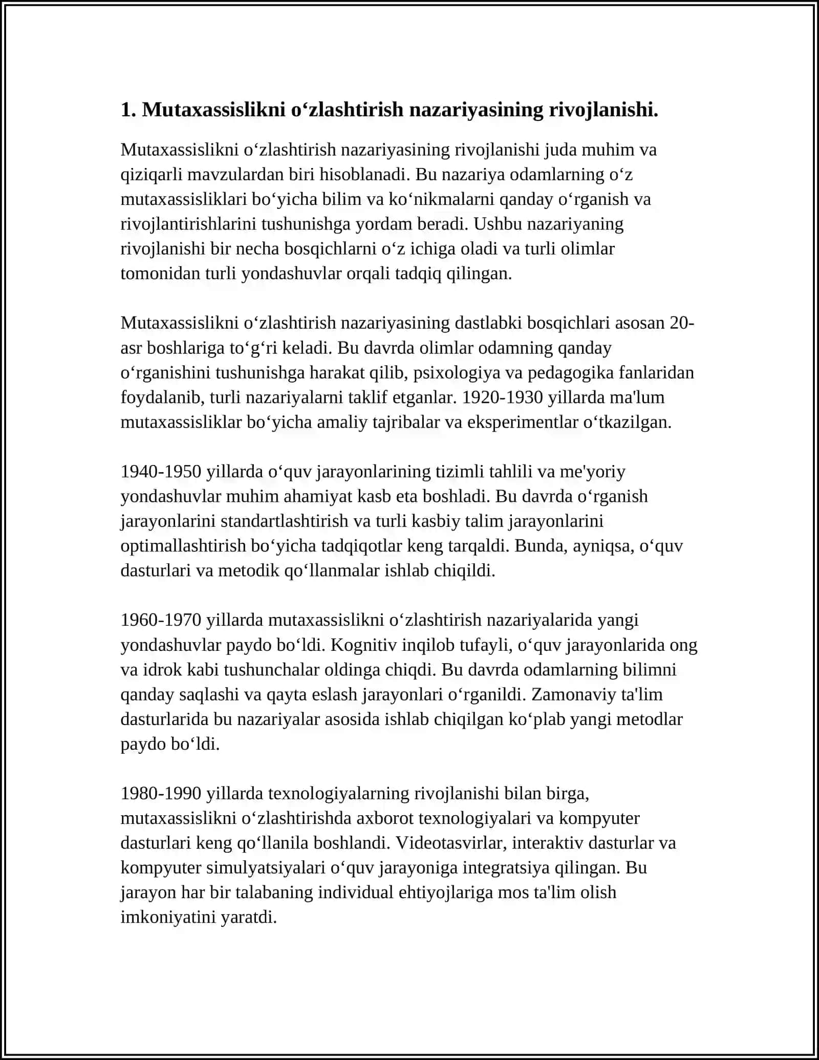 MUTAXASSISLIKNI ÓZLASHTIRISH MUAMMOSINING NAZARIY ASOSI MAVZUSINING REJALARI BILAN 3