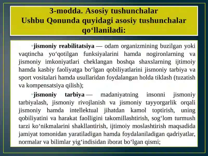 O‘zbekiston Respublikasida jismoniy tarbiya va sport tashkilotlarini boshqarishning xuquqiy asoslari 3