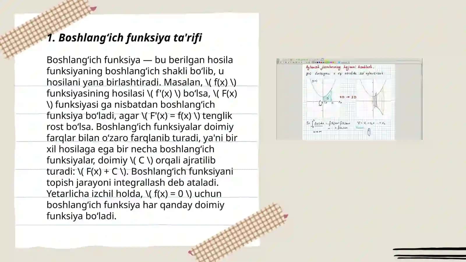 Boshlangʻich funksiya va aniqmas integral 3