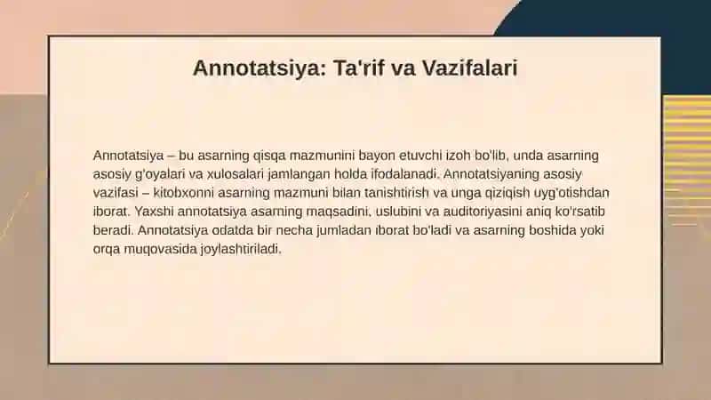 Annotatsiya va Taqriz: Ifoda Materialining Xususiyatlari 3
