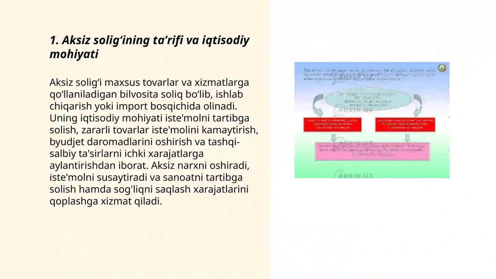 Aksiz soligʻi,uning iqtisodiy mohiyati 3