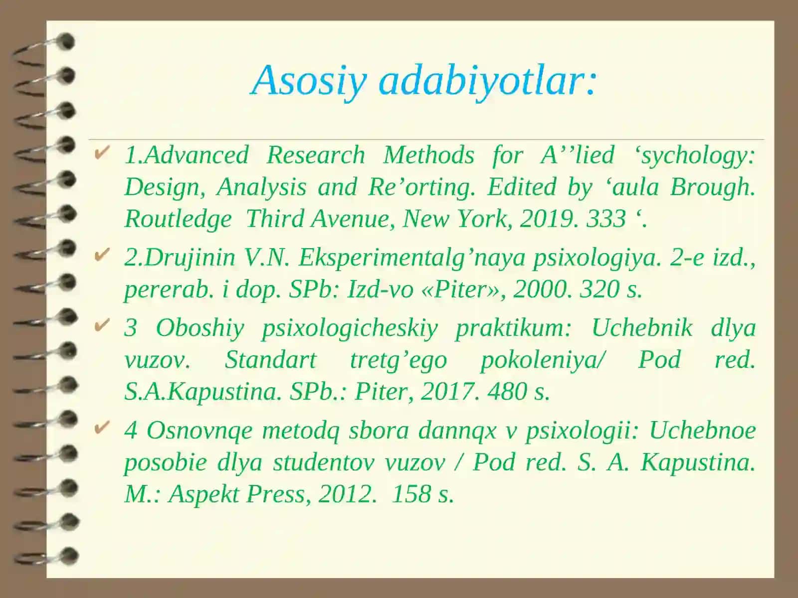Psixologik eksperimentning asoslari.Psixologik tadqiqot metodlari klassifikasiyasi 3