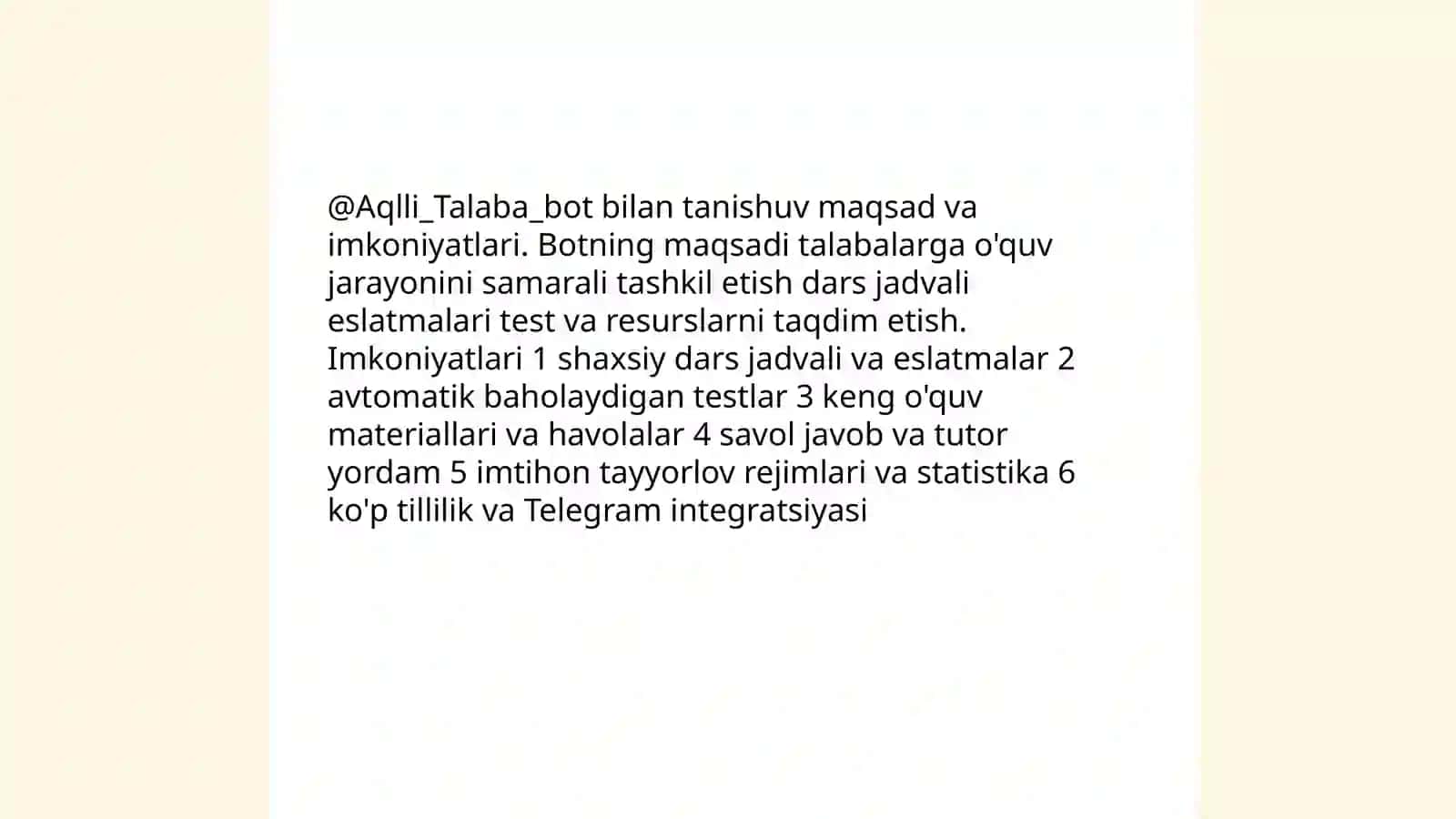 @Aqlli_Talaba_bot bilan tanishuv: maqsad va imkoniyatlari 3