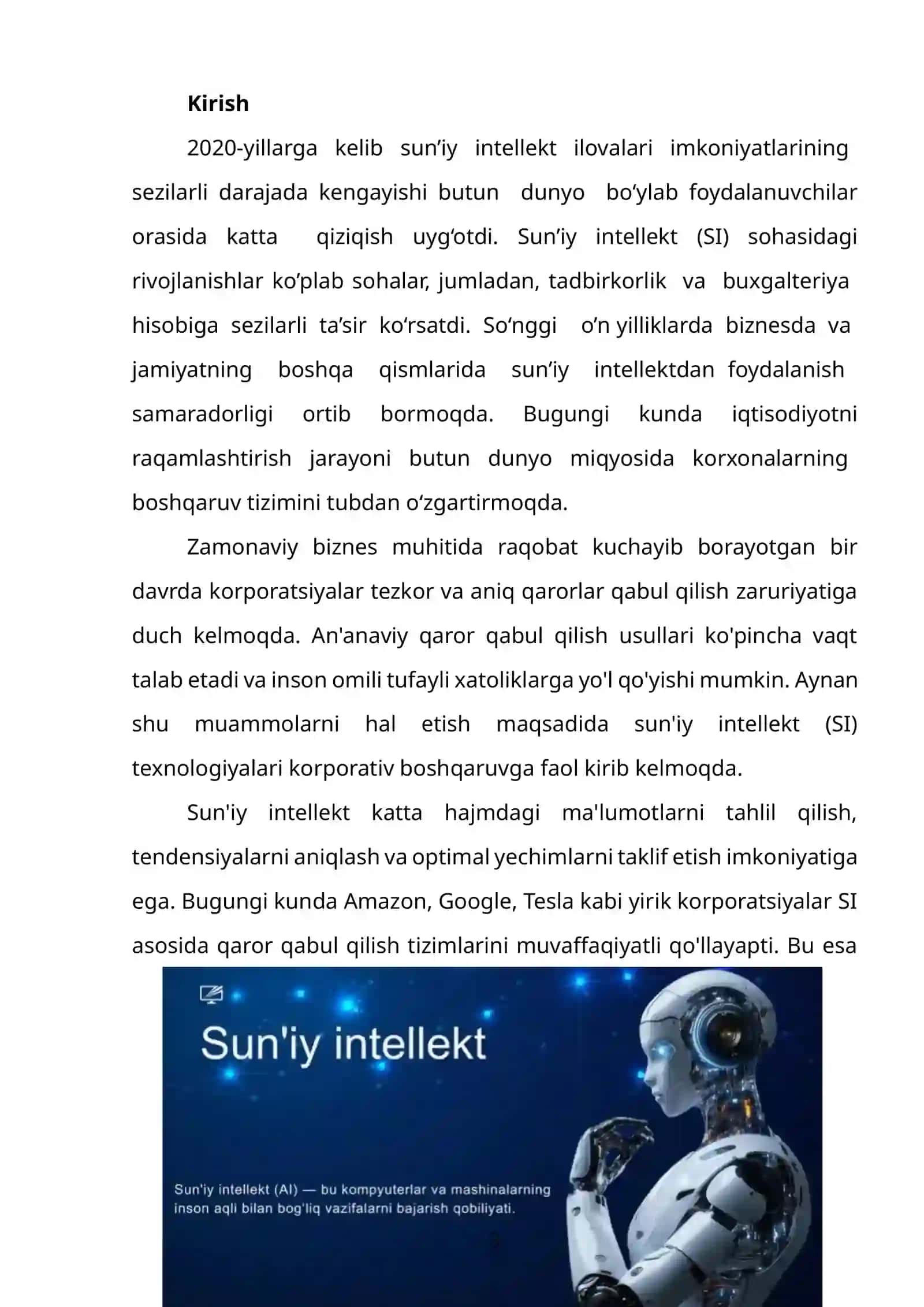 Suniy intellekt asosida qaror qabul qilish :Korporatsiyalar misolida 3