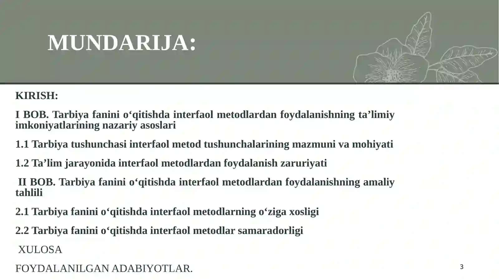 Tarbiyafaninioʻqitishdainterfaolmetodlardanfoydalanishningtaʼlimiyimkoniyatlari 3