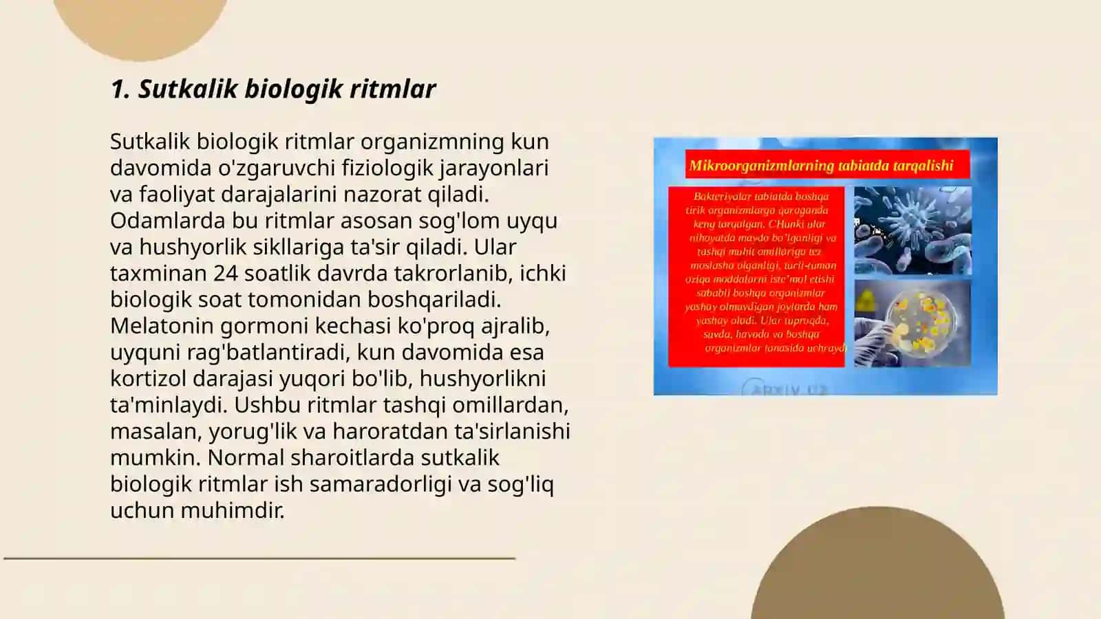 Ekologiyadan O'simlik va hayvonlardagi sutkalik, oylik va yillik maromlar mavzusidan 3