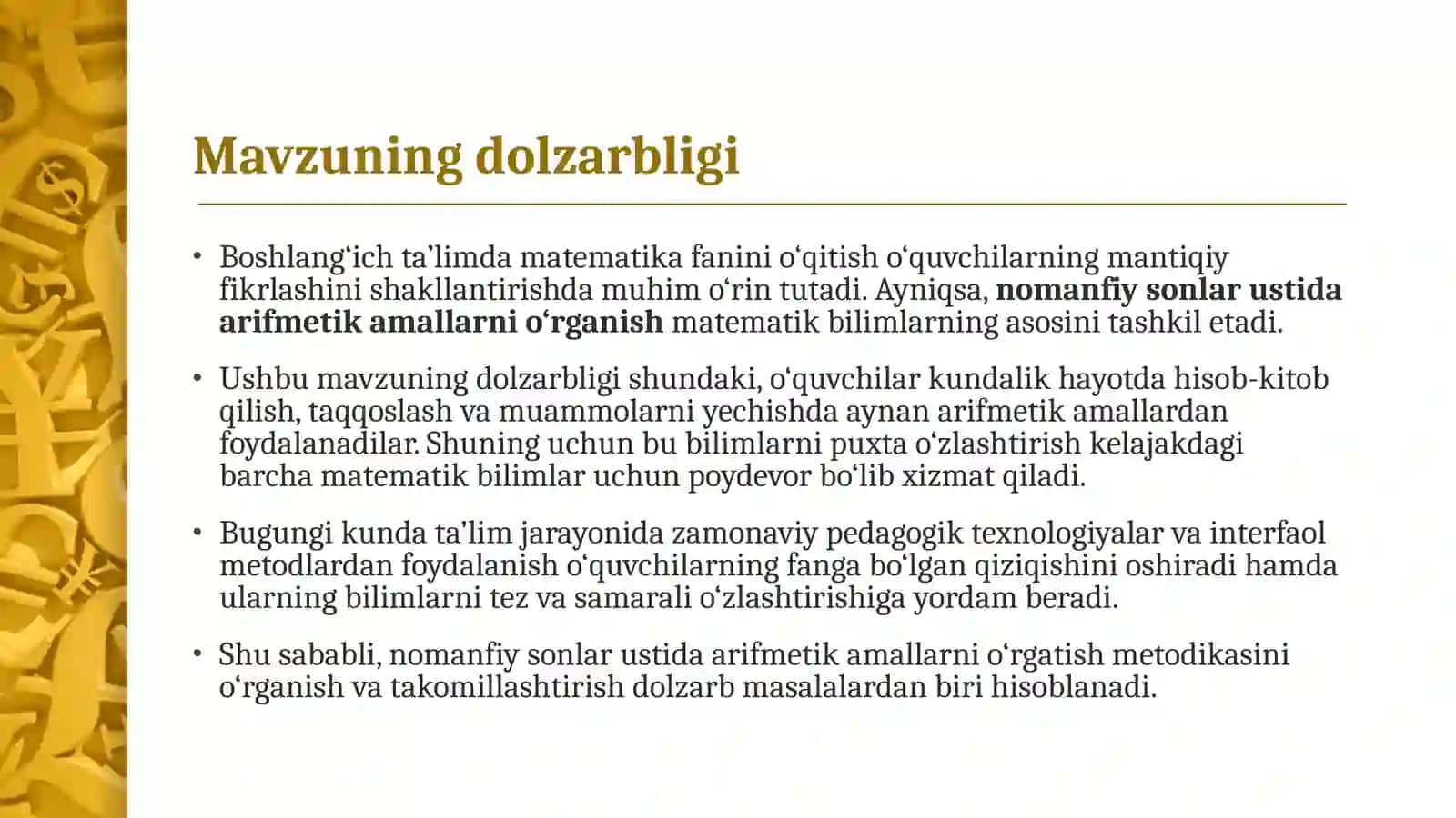 Nomanfiy sonlar ustida arifmetika amallarini oʻrgatish metodikasi 3