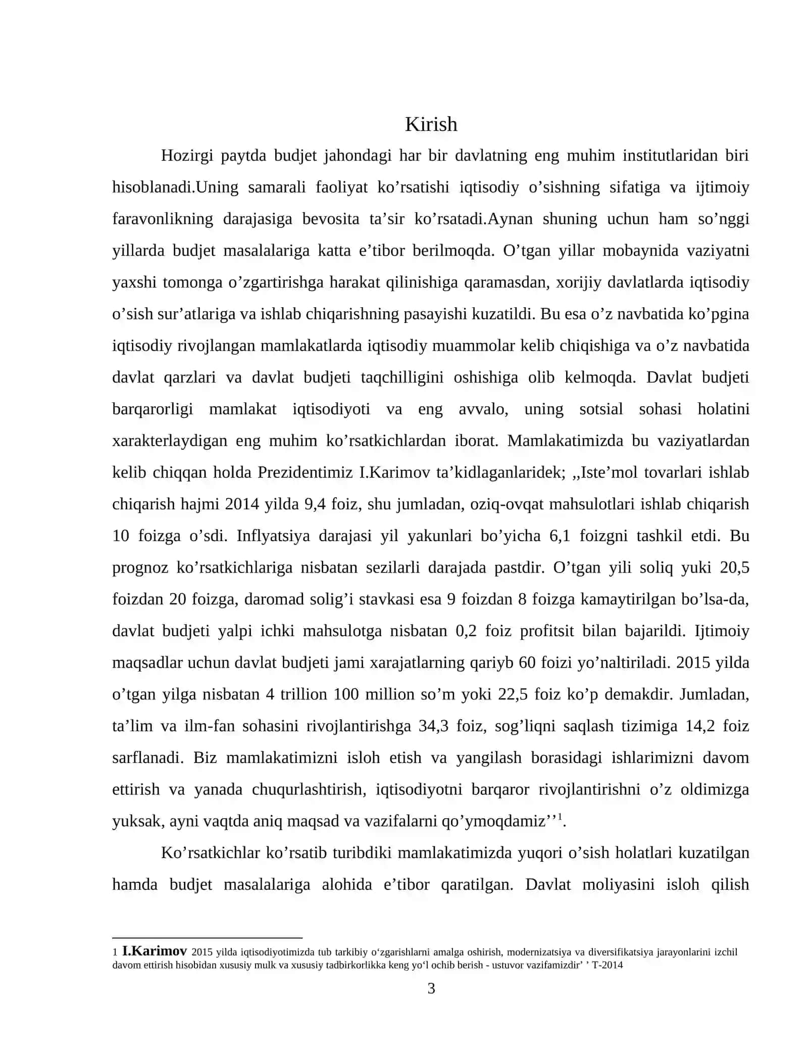 “Davlat byudjetining milliy iqtisodiyot daromadlarini taqsimlash va qayta taqsimlashdagi roli” KURS ISHI 3