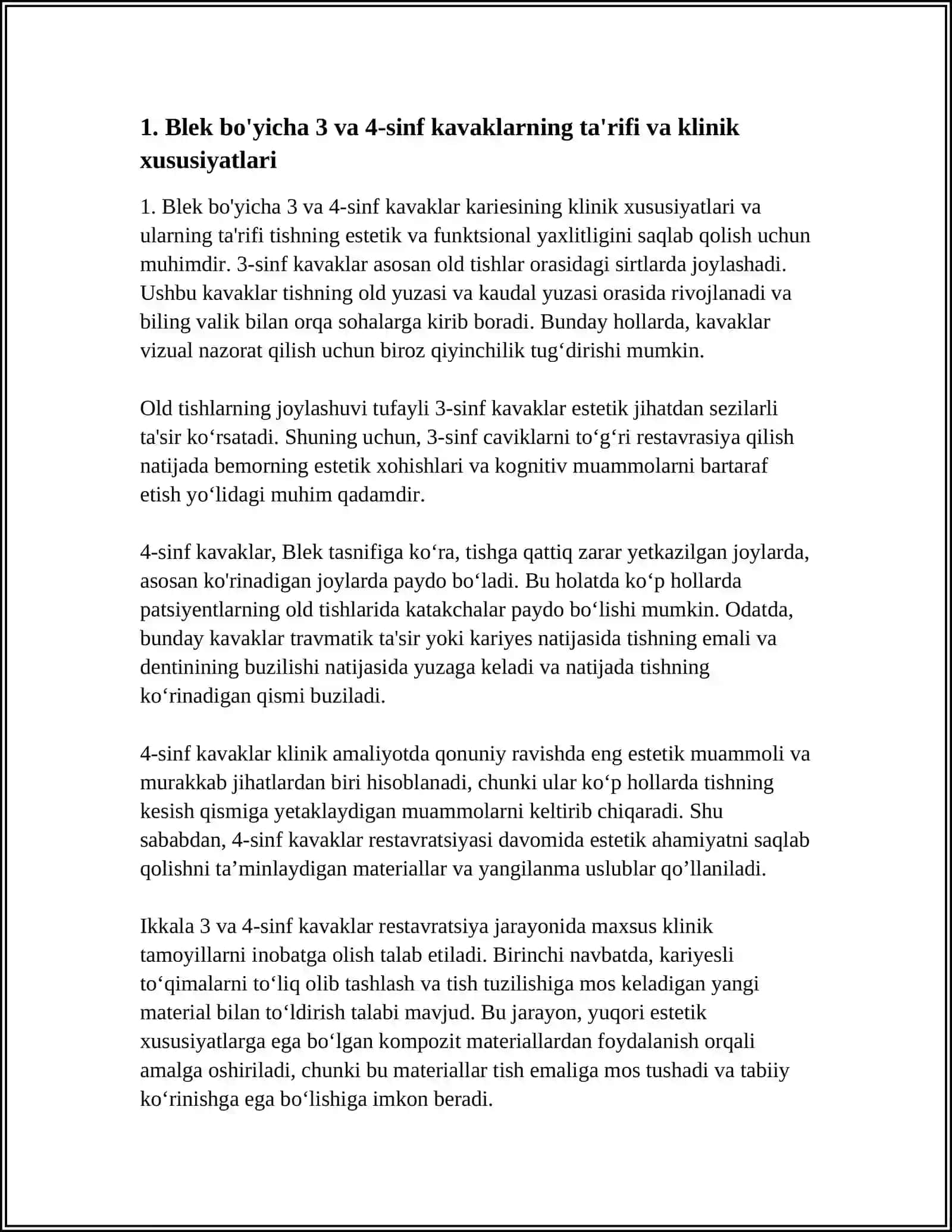 BLEK BÒYICHA 3 VA 4 SINF KARIES KAVAKLARINI RESTAVRATSIYA QILISHNING KILINIK TAMOYILLARI 3